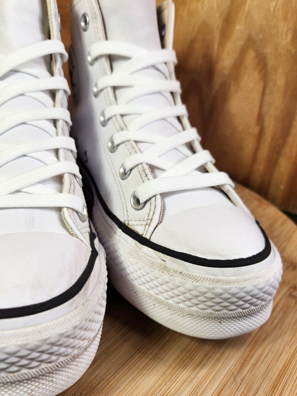 Converse Chuck Taylor All Star Womens White Leather Lift Platform Shoes Size 8 - Picture 3 of 12